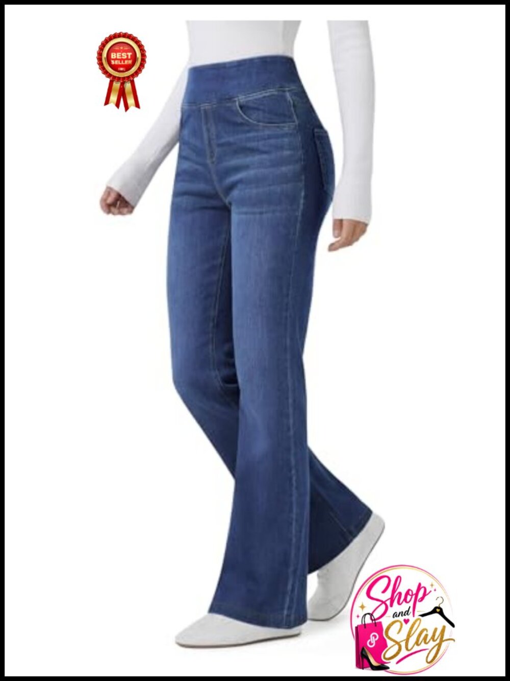 Women's Stretchy Flare Jeans High Waisted Pull On Bootcut Denim Pants